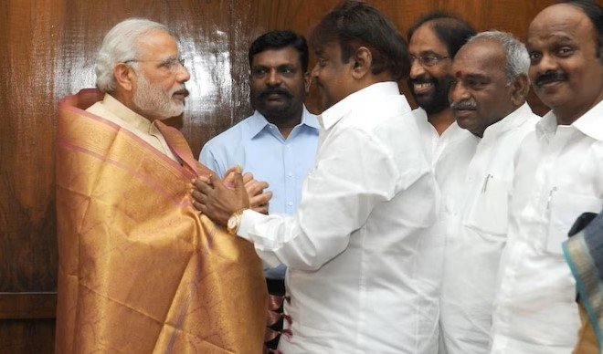 Vijayakanth, DMDK Chief with PM Modi