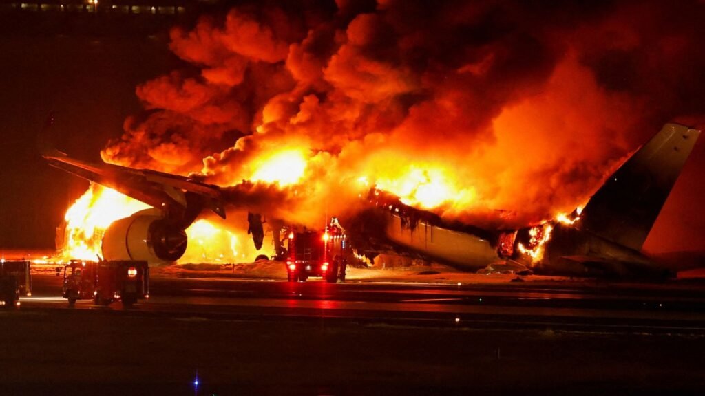 Japan Airlines Jet Catches Fire in Quake-Relief Plane Collision