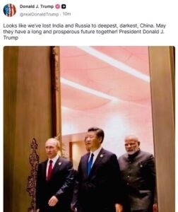 Trump Shares Pic of PM, Putin, Xi Together: We've Lost India, Russia to China